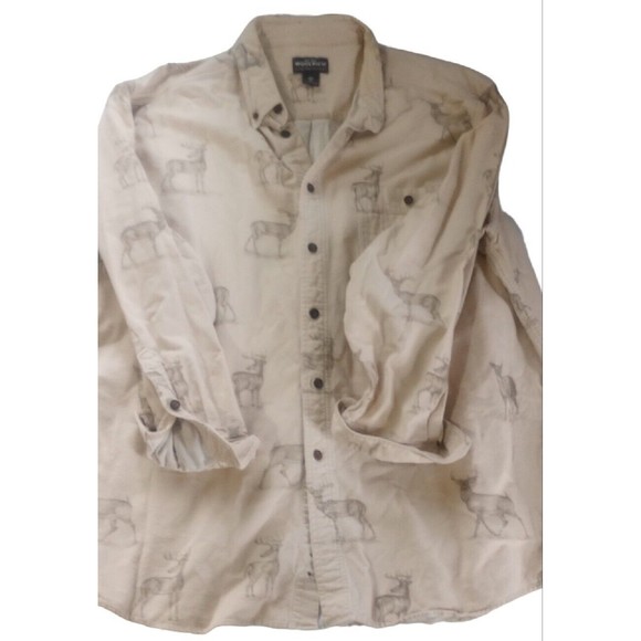 Woolrich Men's Sz 2XL Button Down Shirt Birch Deer Sketch Flannel Outdoors Cream - Picture 2 of 15